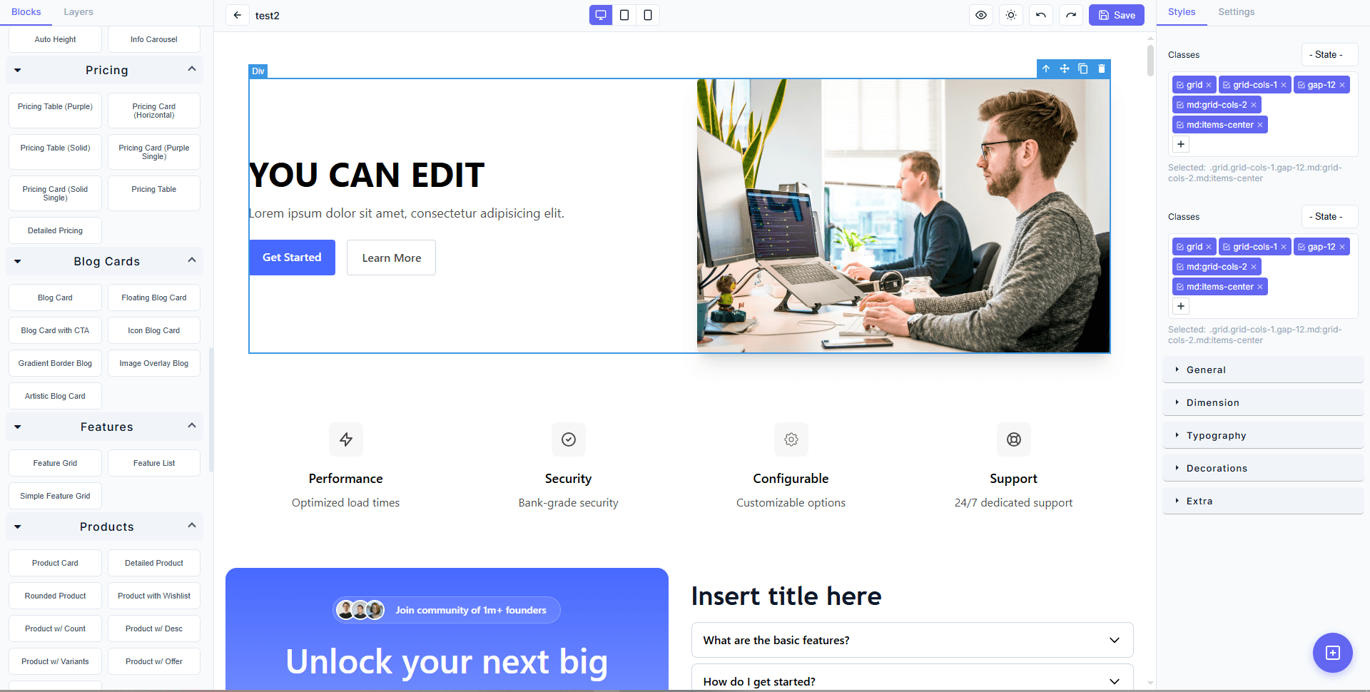 PageDesigner editor interface